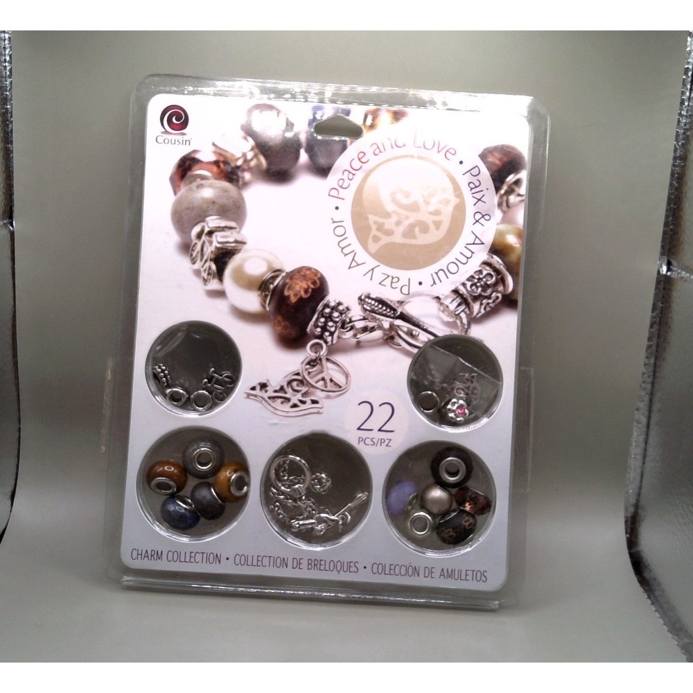 Cousin Peace and Love Charm Collection Jewelry Making Kit 22 Pieces Silver Tone